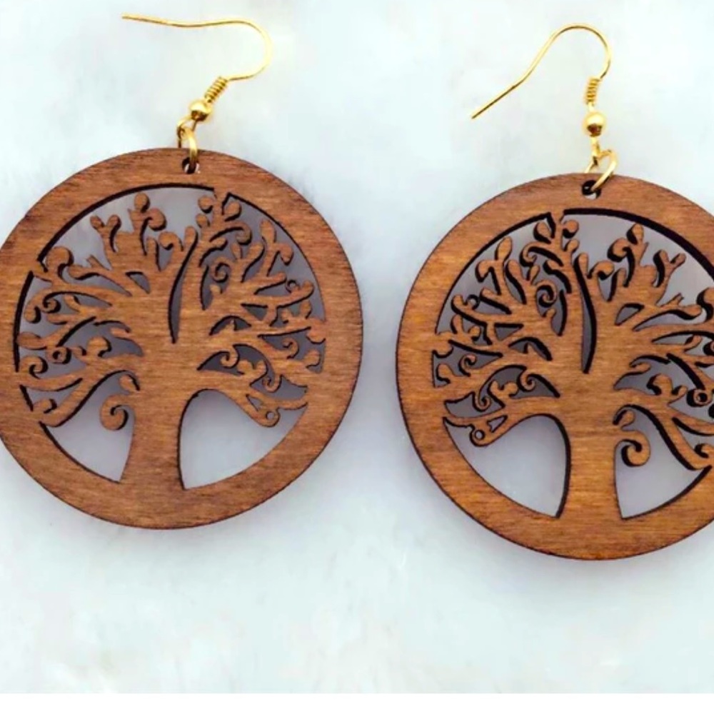 African redwood tree earrings boho wood 2 inches